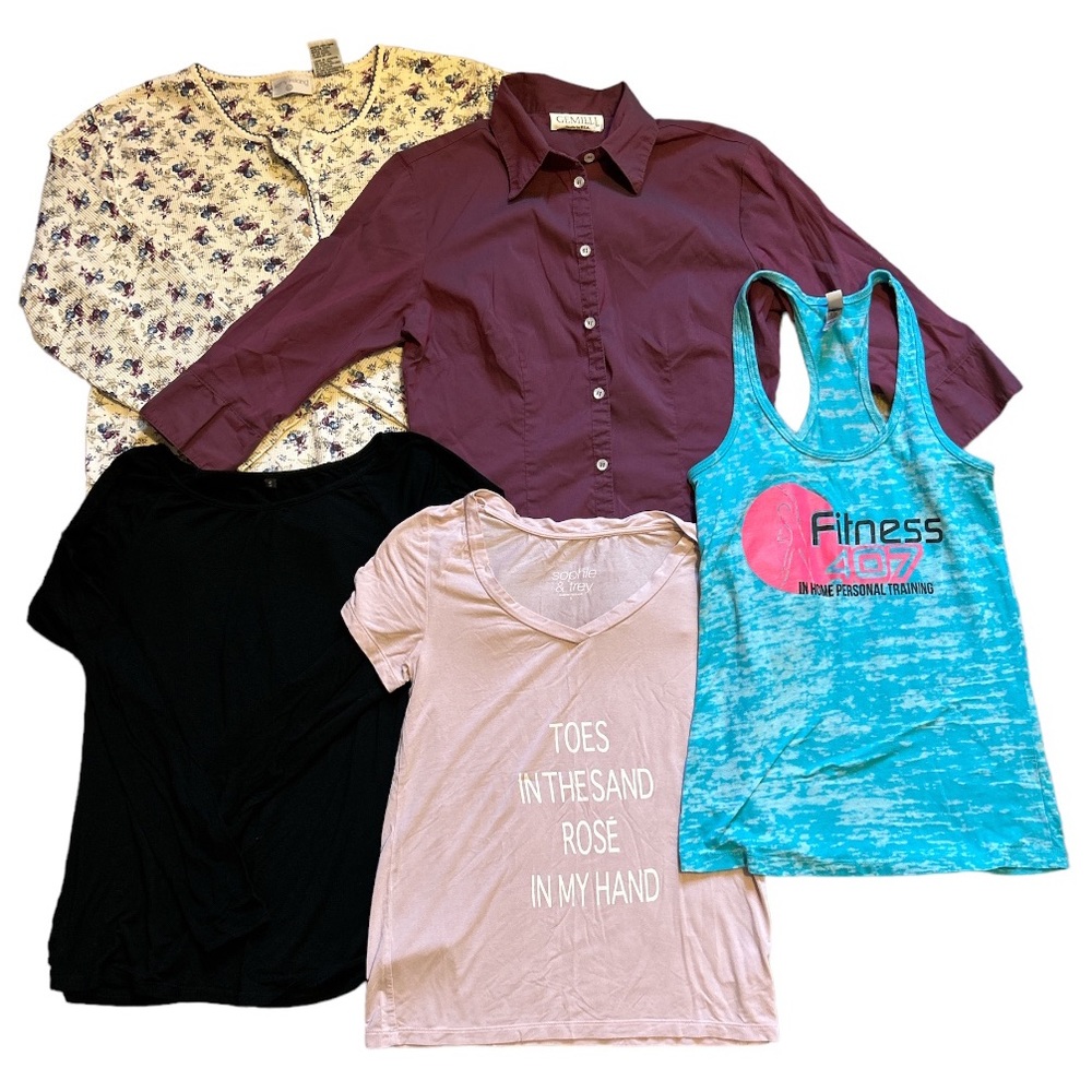 5 Womens Small Shirts Tank Top Tshirt Long Sleeve Sleep Button Up Casual